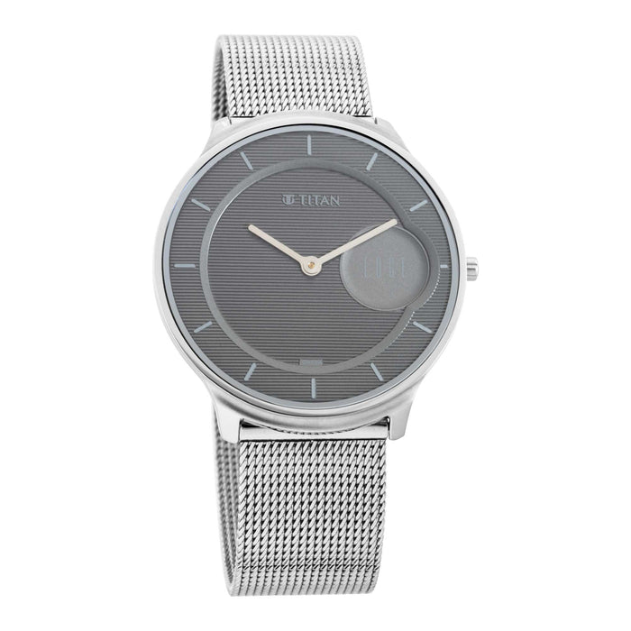 Titan Mens Edge Baseline Grey Dial Stainless Steel Analogue Watch - WTT1843SM01, Silver