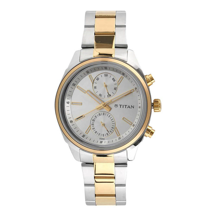 Titan Men's Silver Dial Color Leather Band Watch - 1733BM01