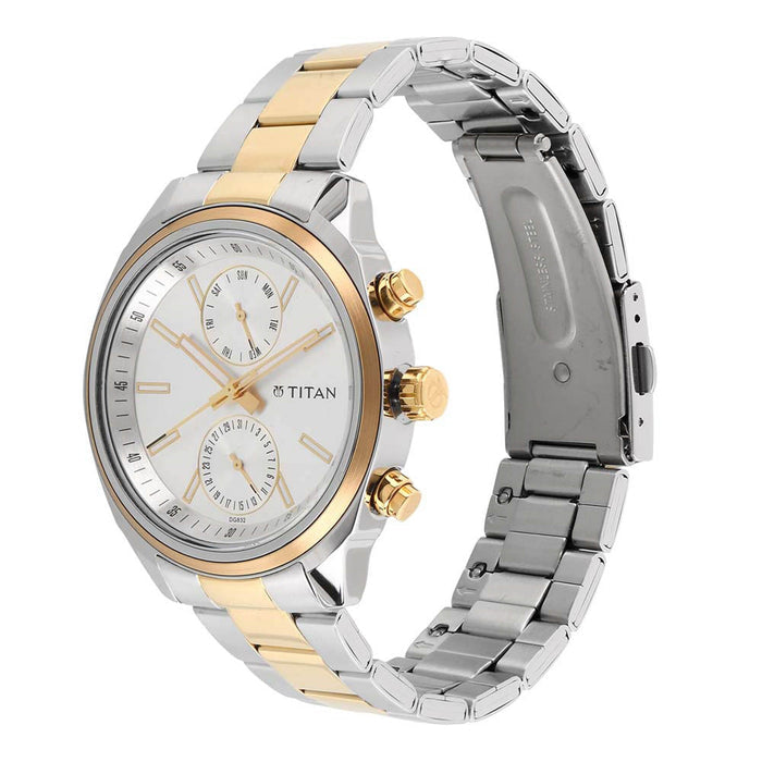 Titan Men's Silver Dial Color Leather Band Watch - 1733BM01