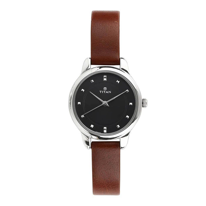 Titan Neo Black Dial Analog Watch for Women 2481SL07, Brown, strap