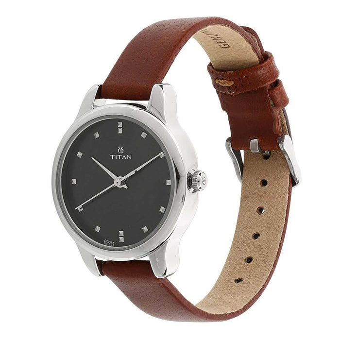 Titan Neo Black Dial Analog Watch for Women 2481SL07, Brown, strap