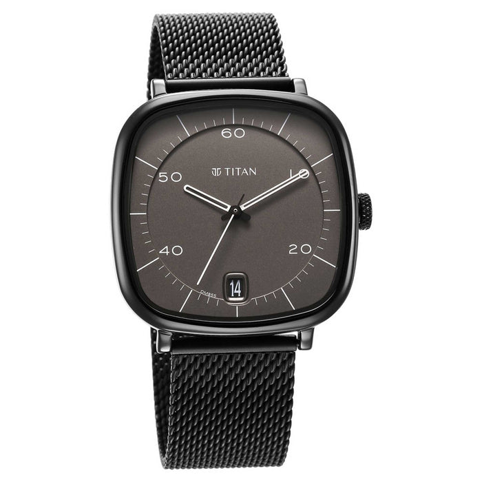 Titan Neo Curve Quartz Analog with Date Anthracite Dial Black Stainless Steel Strap Watch for Men 1885NM01