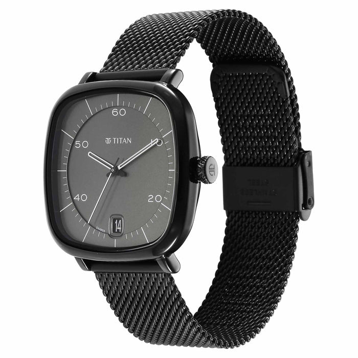 Titan Neo Curve Quartz Analog with Date Anthracite Dial Black Stainless Steel Strap Watch for Men 1885NM01
