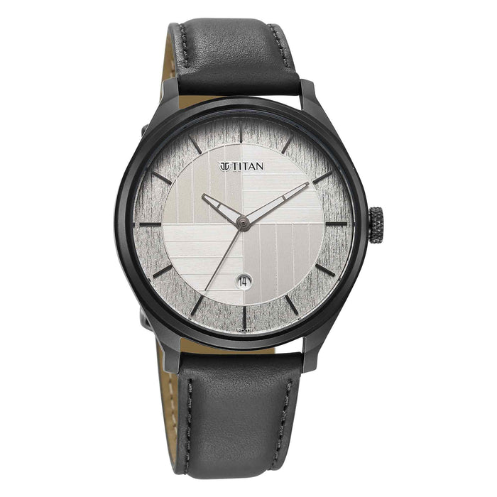 Titan Neo Economy Quartz Analog with Date Silver Dial Grey Leather Strap Watch For Men 1802QL01