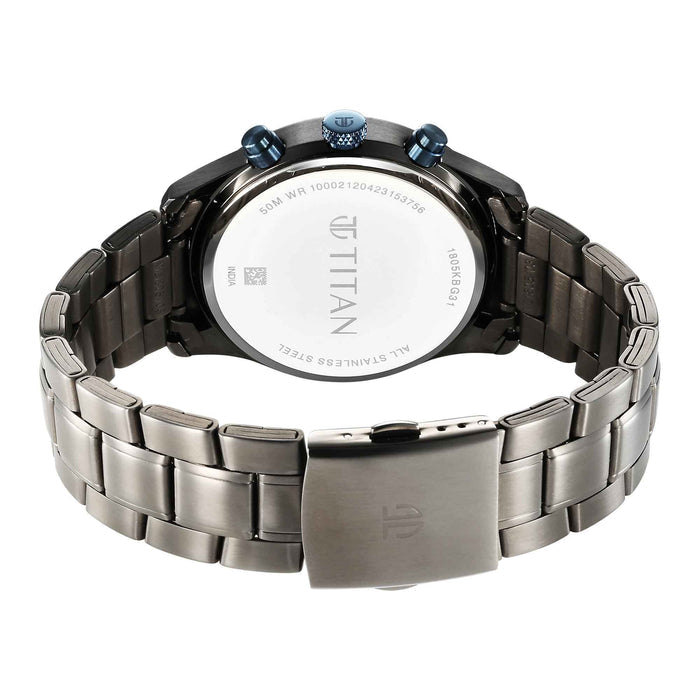 Titan Neo Splash Quartz Multifunction Anthracite Dial Stainless Steel Strap Watch for Men 1805KM07
