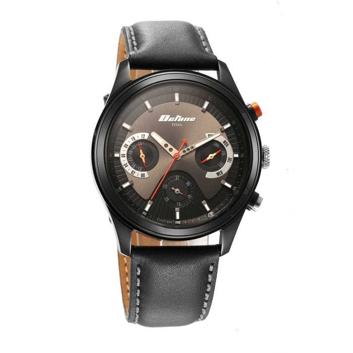 Titan Octane Quartz Multifunction Black Dial With Black Leather Strap Watch For Men 1805KL02