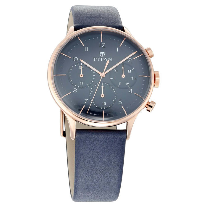 Titan On Trend Blue Dial Leather Strap Watch 90102WL02
