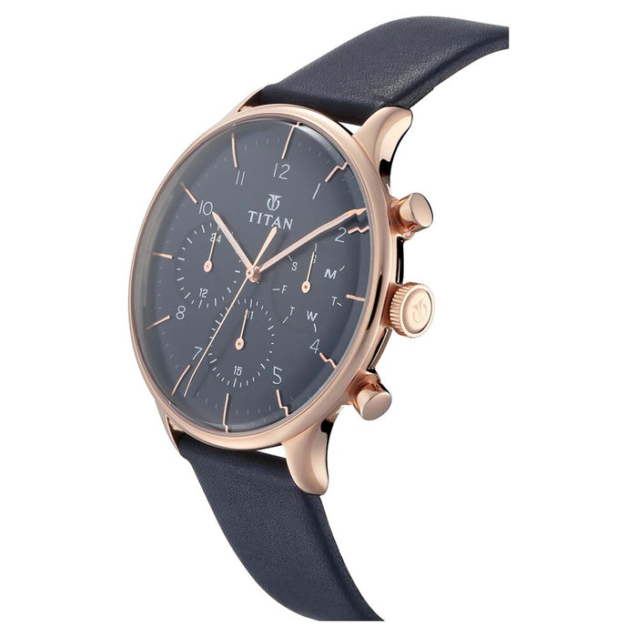 Titan On Trend Blue Dial Leather Strap Watch 90102WL02