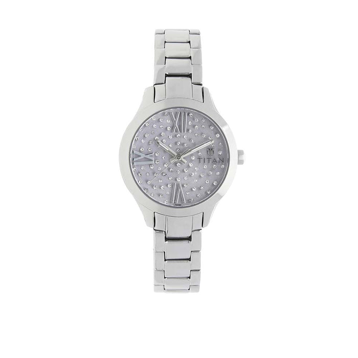 Titan Purple Dial Metal Strap Watch 95027SM02