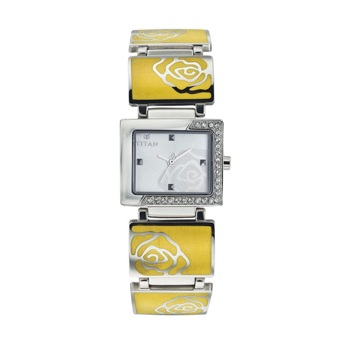 Titan Quartz Analog Silver Dial Stainless Steel Strap Watch for Women 9822SM08