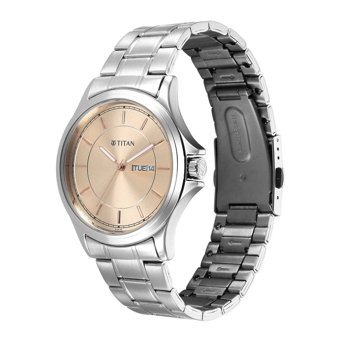 Titan Quartz Analog with Day and Date Rose Gold Dial Watch for Men
 1870SM03
