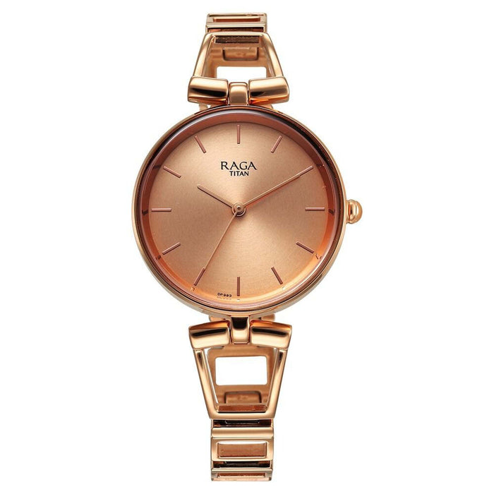 Titan Raga Ascend Quartz Analog Rose Gold Dial With Rose Gold Color Metal Strap Watch For Women