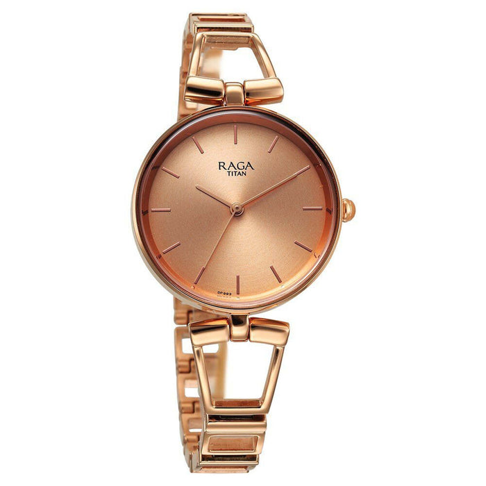 Titan Raga Ascend Quartz Analog Rose Gold Dial With Rose Gold Color Metal Strap Watch For Women
