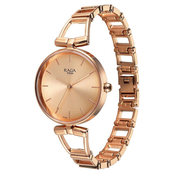 Titan Raga Ascend Quartz Analog Rose Gold Dial With Rose Gold Color Metal Strap Watch For Women
