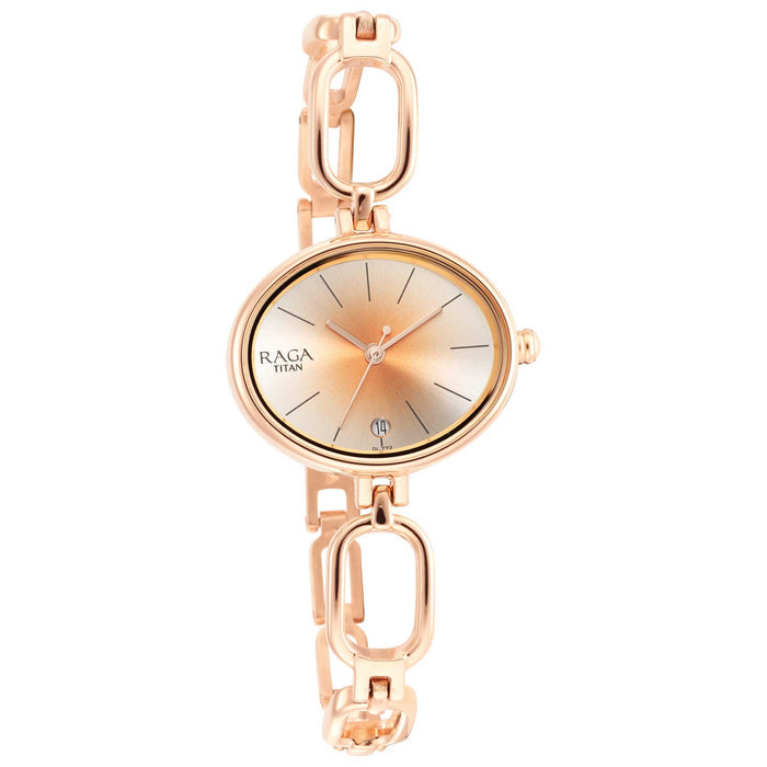 Titan Raga Viva Silver Dial Rose Gold Brass Strap Watch 2667WM01