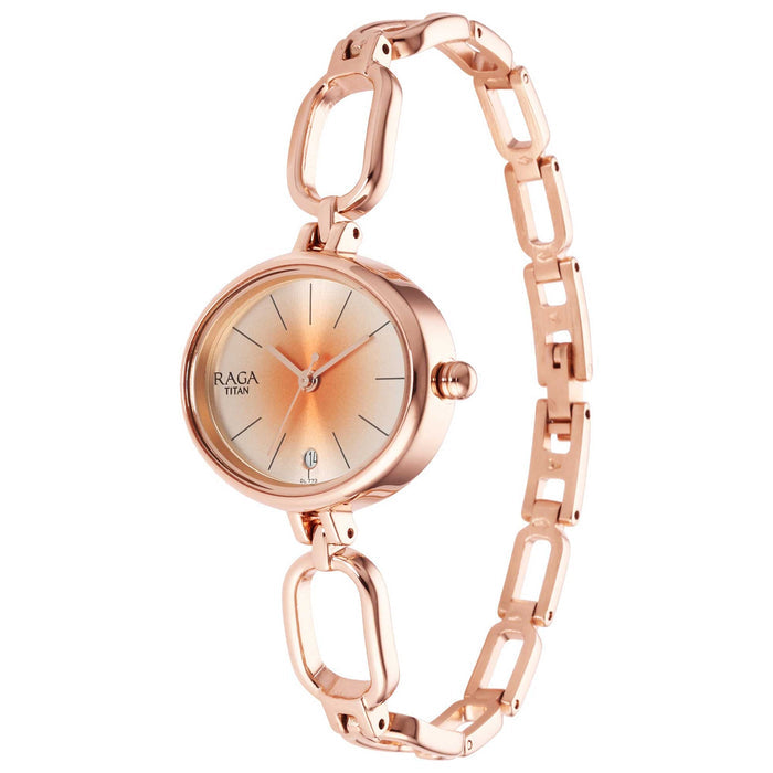 Titan Raga Viva Silver Dial Rose Gold Brass Strap Watch 2667WM01