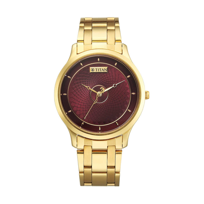 Titan Red Dial Metal Strap Watch for Men 1825YM09