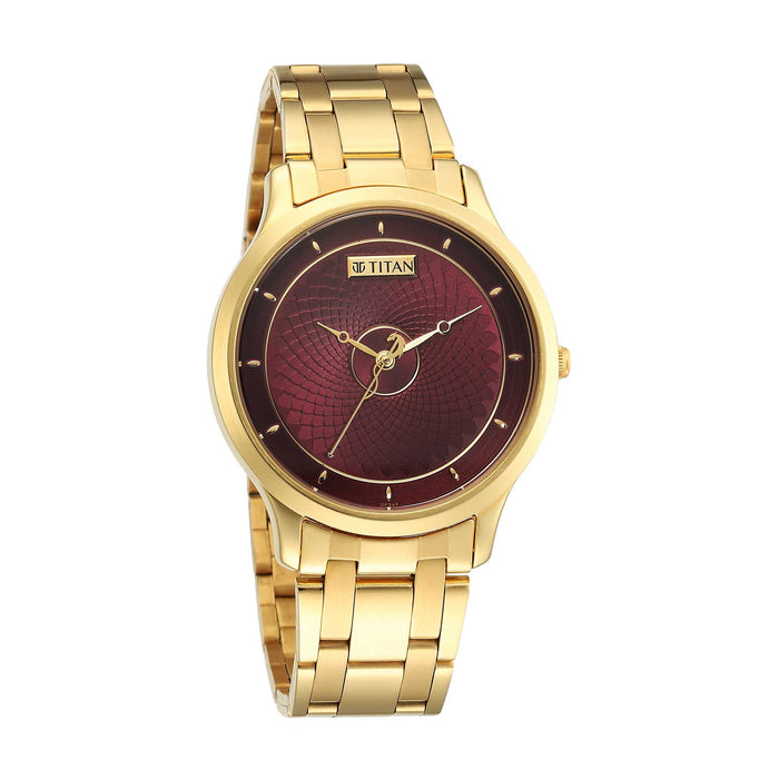 Titan Red Dial Metal Strap Watch for Men 1825YM09