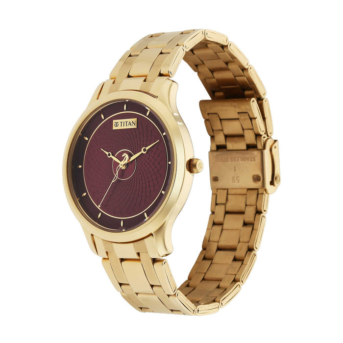 Titan Red Dial Metal Strap Watch for Men 1825YM09