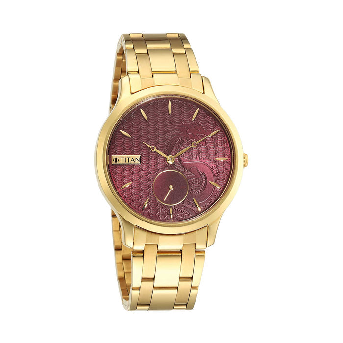 Titan Red Dial Metal Strap Watch for Men 1825YM10