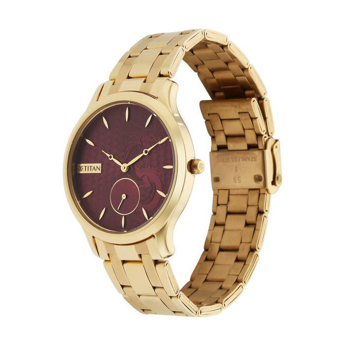 Titan Red Dial Metal Strap Watch for Men 1825YM10