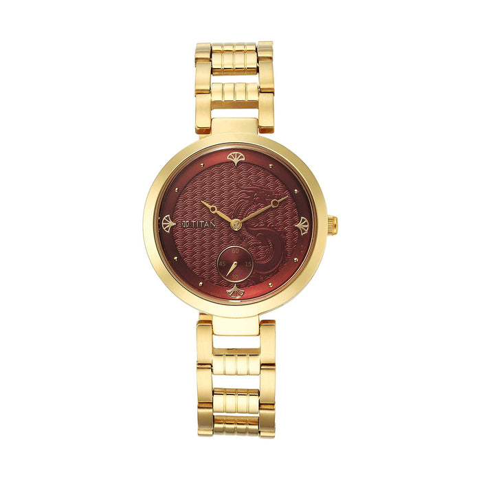 Titan Red Dial Metal Strap Watch for Women 2480YM04