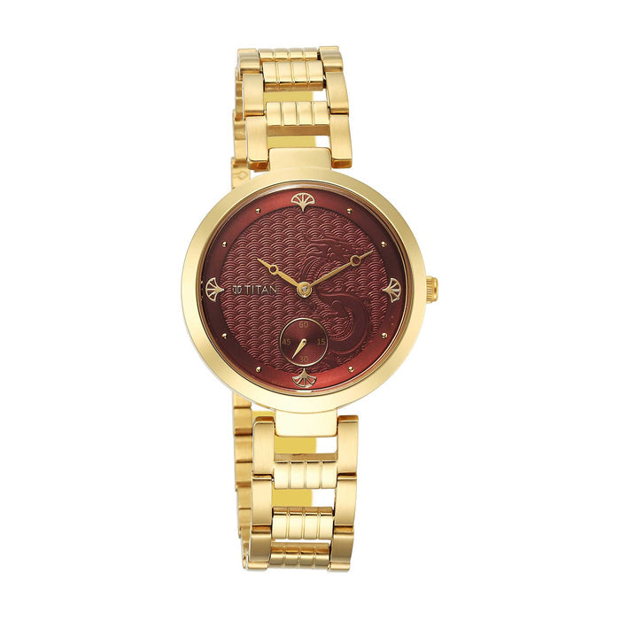 Titan Red Dial Metal Strap Watch for Women 2480YM04