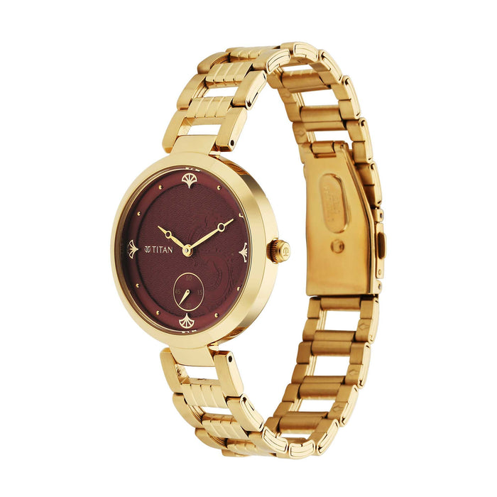 Titan Red Dial Metal Strap Watch for Women 2480YM04