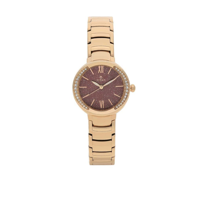 Titan Red Dial Stainless Steel Strap Watch 95026WM01