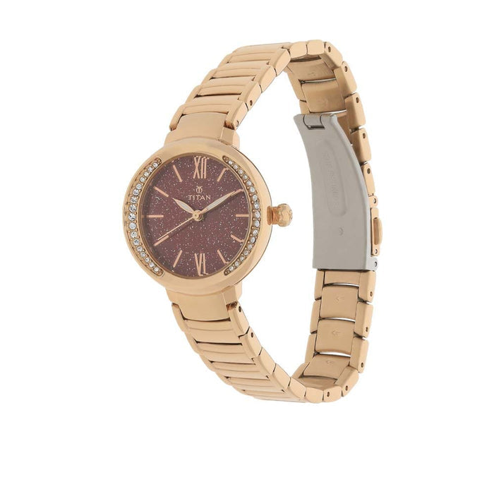 Titan Red Dial Stainless Steel Strap Watch 95026WM01