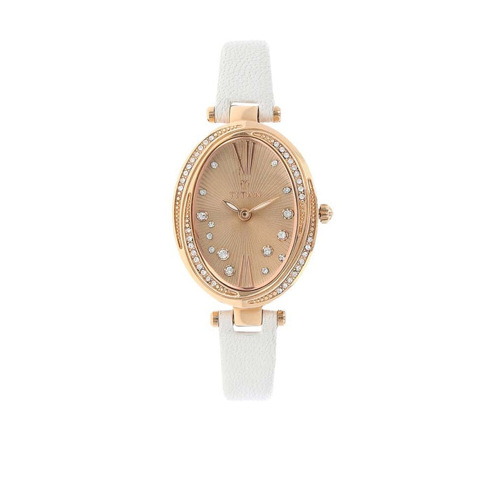 Titan Rose Gold Dial Leather Strap Watch 95025WL01