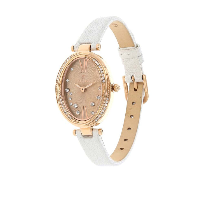 Titan Rose Gold Dial Leather Strap Watch 95025WL01