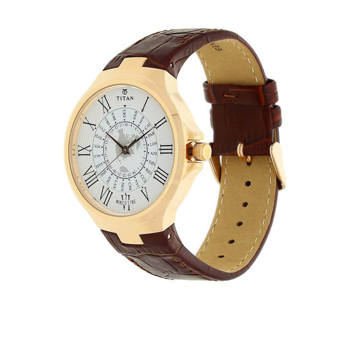 Titan Silver Dial Analog World Time Watch 1706WL01