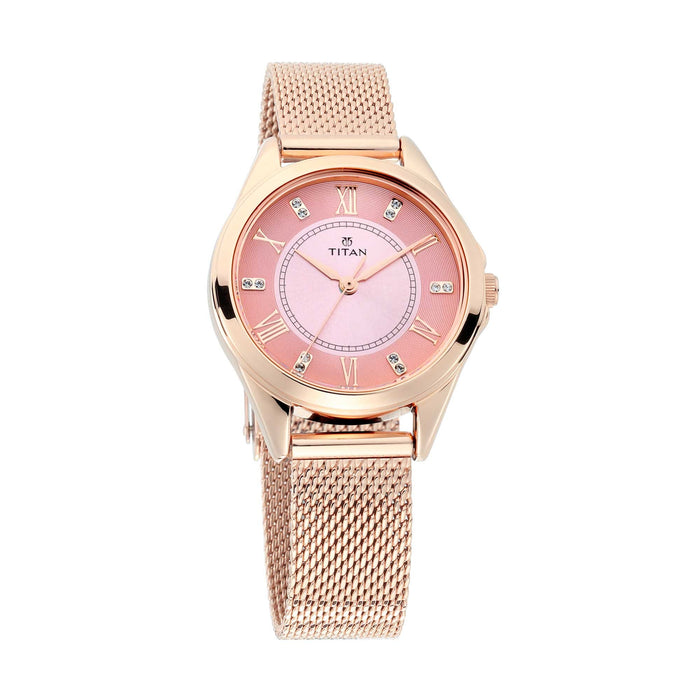 Titan Sparkle Women’s Watch with Swarovski Crystals | Quartz, Water Resistant, Mesh or Leather Band, pink