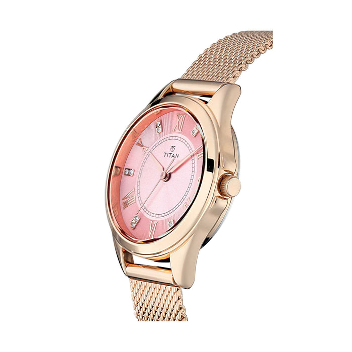Titan Sparkle Women’s Watch with Swarovski Crystals | Quartz, Water Resistant, Mesh or Leather Band, pink