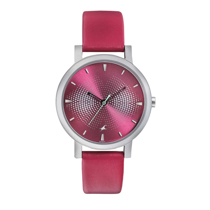 Titan Sunburn Leather Band Patterned Dial Analog Watch for Women - Fuchsia and Silver, strap