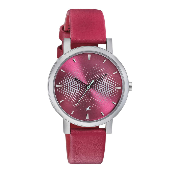 Titan Sunburn Leather Band Patterned Dial Analog Watch for Women - Fuchsia and Silver, strap