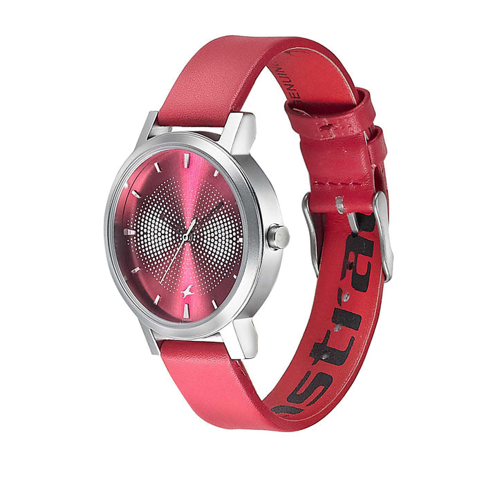Titan Sunburn Leather Band Patterned Dial Analog Watch for Women - Fuchsia and Silver, strap