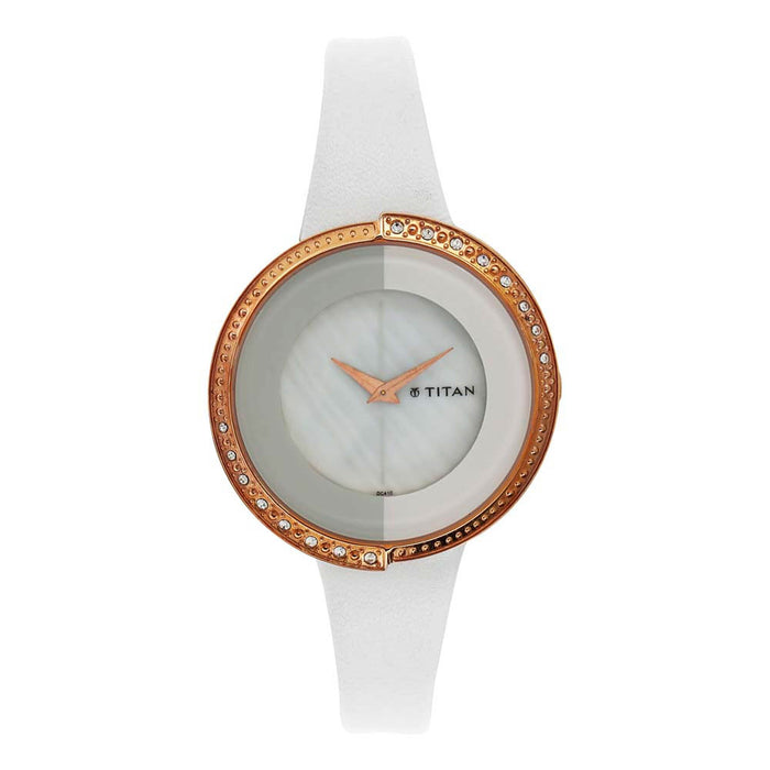 Titan White Dial Leather Strap Watch 9943WL01