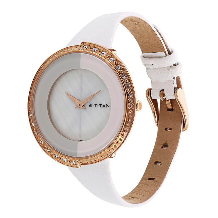 Titan White Dial Leather Strap Watch 9943WL01