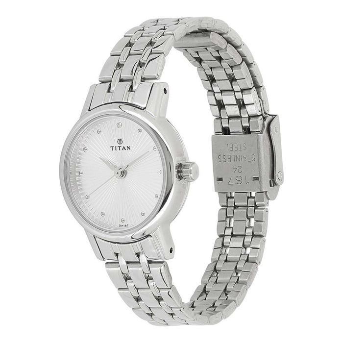 Titan Women's Quartz Watch with Analog Display and Stainless Steel Bracelet 2593SM01, Silver, bracelet