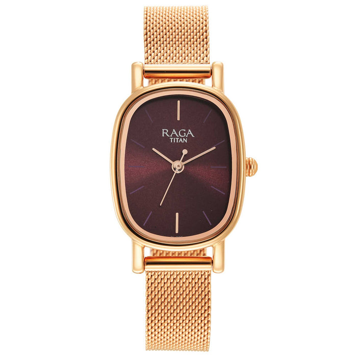 Titan Womens Raga Viva V Phase II Brown Dial Stainless Steel Analog Watch - 2665WM01, Rose Gold Plating