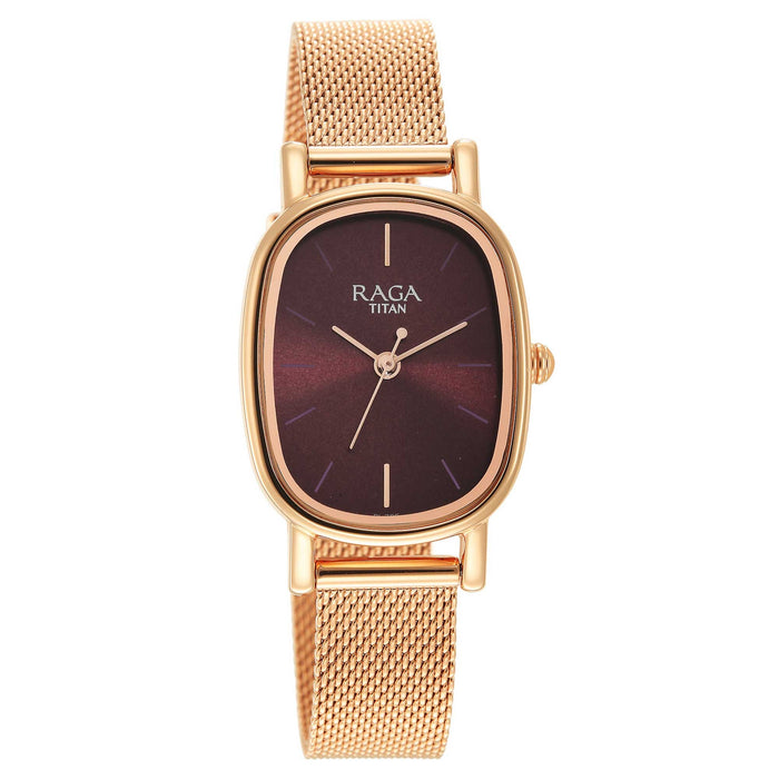 Titan Womens Raga Viva V Phase II Brown Dial Stainless Steel Analog Watch - 2665WM01, Rose Gold Plating