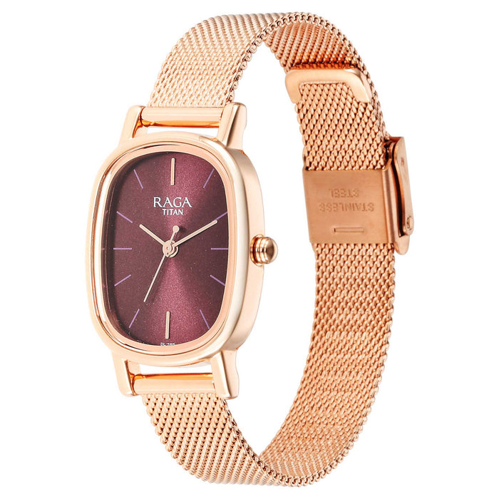 Titan Womens Raga Viva V Phase II Brown Dial Stainless Steel Analog Watch - 2665WM01, Rose Gold Plating