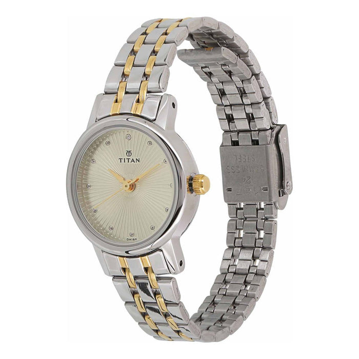 Titan Women's White Dial Stainless Steel Band Watch - 2593BM01