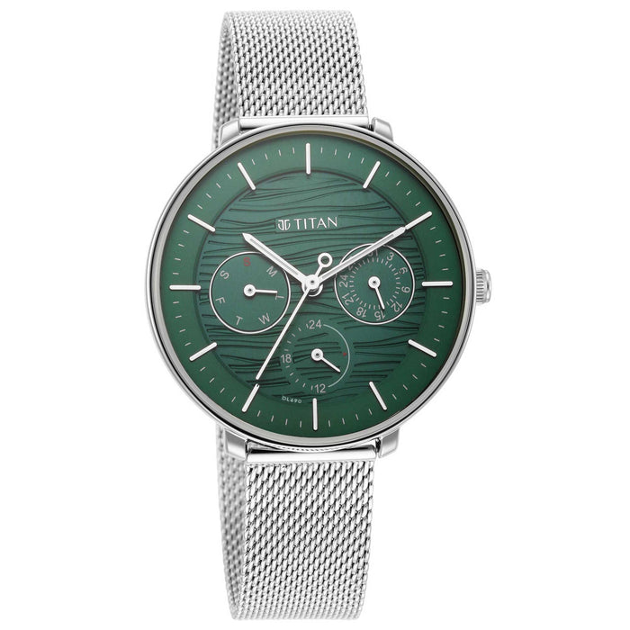 Titan Workwear Green Dial Silver Stainless Steel Strap Watch 2651SM02