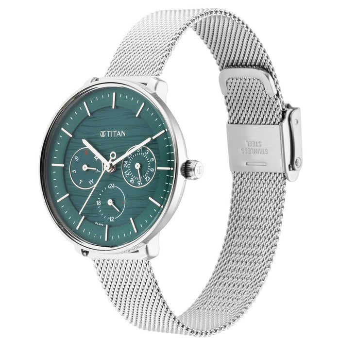 Titan Workwear Green Dial Silver Stainless Steel Strap Watch 2651SM02