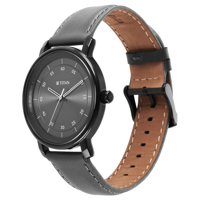 Titan Workwear Quartz Analog Anthracite Dial Leather Strap Watch for Men 1884NL01