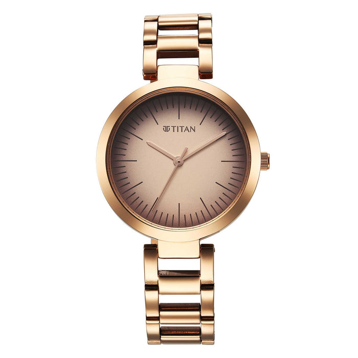 Titan Workwear Quartz Analog Beige Dial Rose Gold Stainless Steel Strap Watch for Women 2480WM06