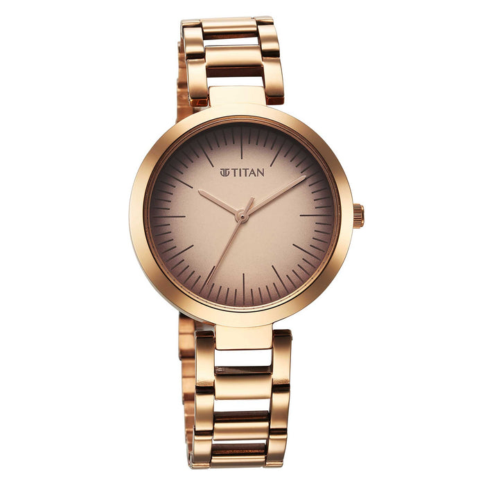 Titan Workwear Quartz Analog Beige Dial Rose Gold Stainless Steel Strap Watch for Women 2480WM06